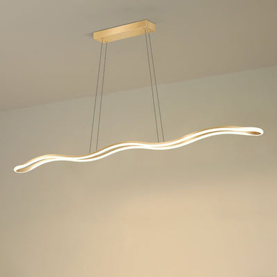 Contemporary Nordic Iron Aluminum Silica Wave Line LED Chandeliers Island Light For Dining Room