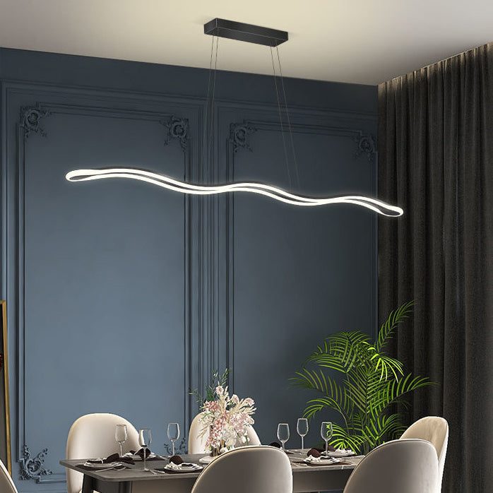 Lustres LED Contemporains en Ligne Vague en Fer Aluminium Silice Nordique pour Salle à Manger 