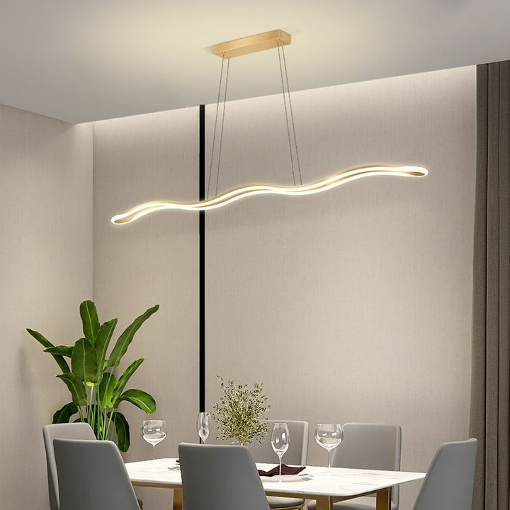 Lustres LED Contemporains en Ligne Vague en Fer Aluminium Silice Nordique pour Salle à Manger 