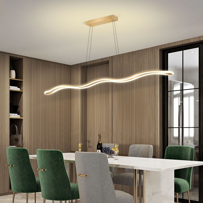 Lustres LED Contemporains en Ligne Vague en Fer Aluminium Silice Nordique pour Salle à Manger 