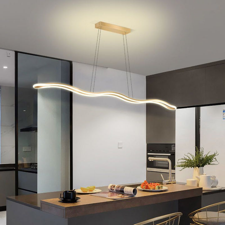 Lustres LED Contemporains en Ligne Vague en Fer Aluminium Silice Nordique pour Salle à Manger 
