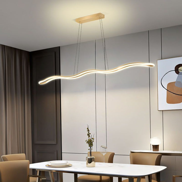 Lustres LED Contemporains en Ligne Vague en Fer Aluminium Silice Nordique pour Salle à Manger 