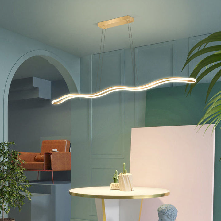 Lustres LED Contemporains en Ligne Vague en Fer Aluminium Silice Nordique pour Salle à Manger 