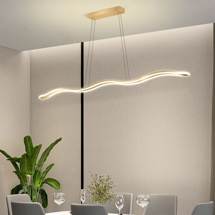Lustres LED Contemporains en Ligne Vague en Fer Aluminium Silice Nordique pour Salle à Manger 