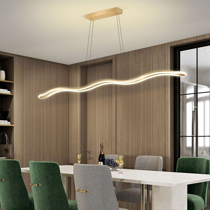 Lustres LED Contemporains en Ligne Vague en Fer Aluminium Silice Nordique pour Salle à Manger 