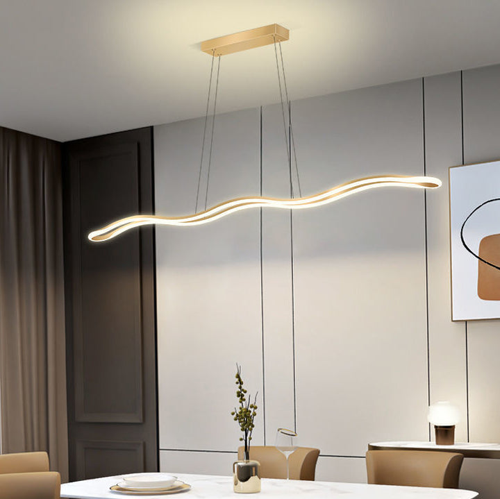 Lustres LED Contemporains en Ligne Vague en Fer Aluminium Silice Nordique pour Salle à Manger 