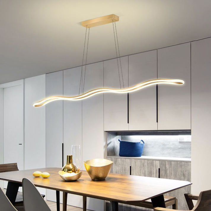 Lustres LED Contemporains en Ligne Vague en Fer Aluminium Silice Nordique pour Salle à Manger 