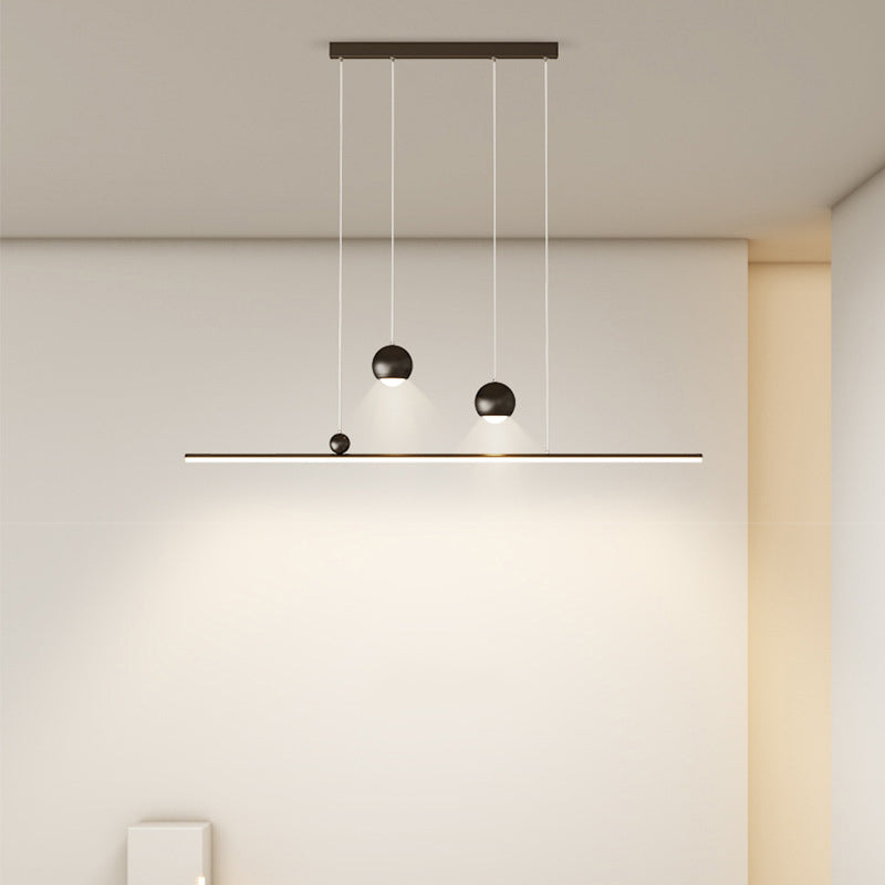 Moderne minimalistische Eisen-Aluminium-Acryl-Streifen-Kugel-Spotlight-LED-Kronleuchter-Insel-Lampe für Esszimmer 