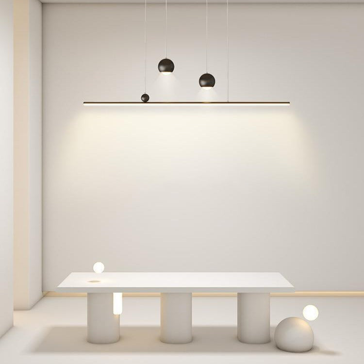 Moderne minimalistische Eisen-Aluminium-Acryl-Streifen-Kugel-Spotlight-LED-Kronleuchter-Insel-Lampe für Esszimmer 