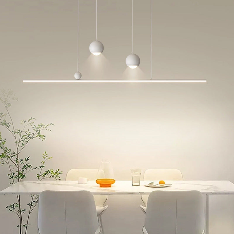 Moderne minimalistische Eisen-Aluminium-Acryl-Streifen-Kugel-Spotlight-LED-Kronleuchter-Insel-Lampe für Esszimmer 