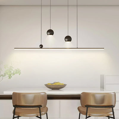 Moderne minimalistische Eisen-Aluminium-Acryl-Streifen-Kugel-Spotlight-LED-Kronleuchter-Insel-Lampe für Esszimmer 