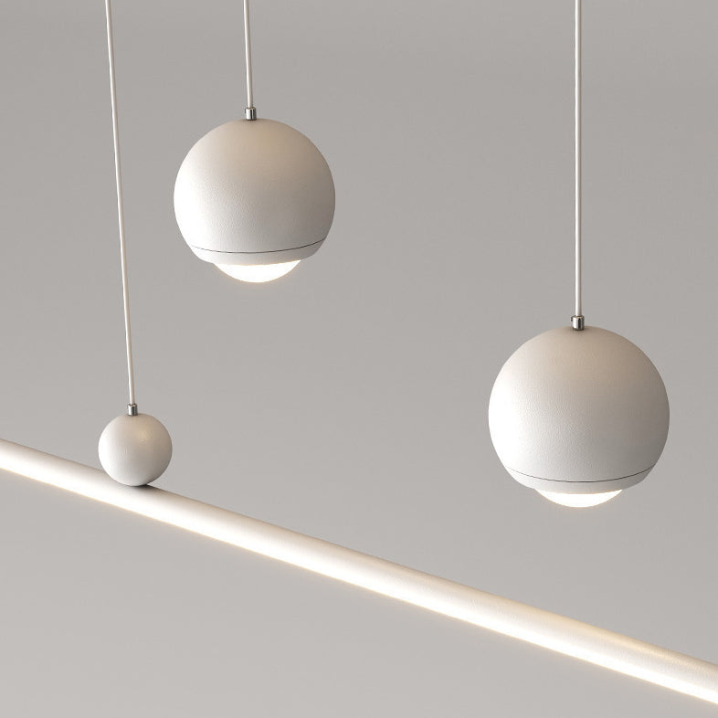 Moderne minimalistische Eisen-Aluminium-Acryl-Streifen-Kugel-Spotlight-LED-Kronleuchter-Insel-Lampe für Esszimmer 