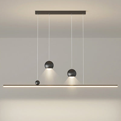 Moderne minimalistische Eisen-Aluminium-Acryl-Streifen-Kugel-Spotlight-LED-Kronleuchter-Insel-Lampe für Esszimmer 