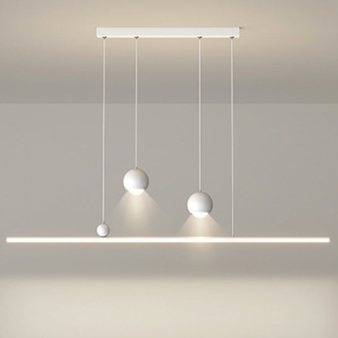 Moderne minimalistische Eisen-Aluminium-Acryl-Streifen-Kugel-Spotlight-LED-Kronleuchter-Insel-Lampe für Esszimmer 