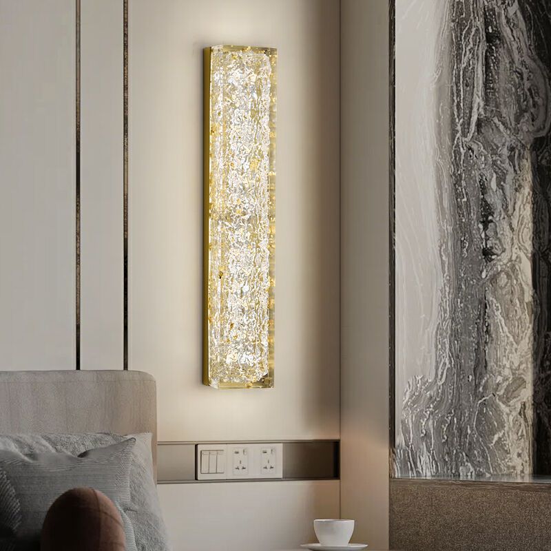 Applique murale LED en résine de cuivre rectangulaire avec feuille d&