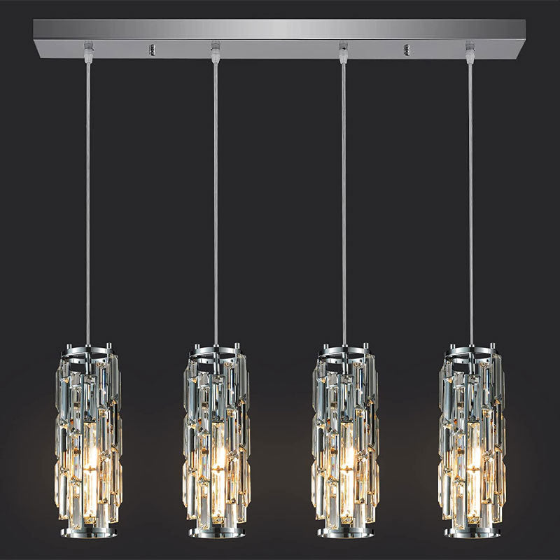 Lustre contemporain de luxe en fer et cristal en forme de cylindre, 1/3/4 lumières pour salle à manger 