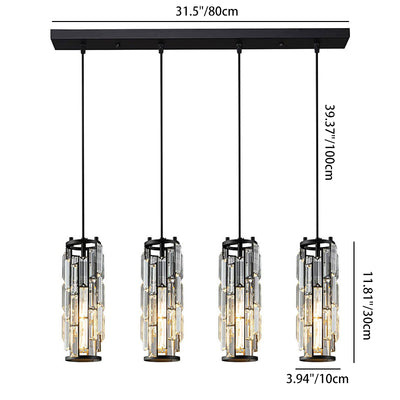 Lustre contemporain de luxe en fer et cristal en forme de cylindre, 1/3/4 lumières pour salle à manger 