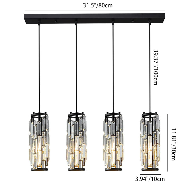 Lustre contemporain de luxe en fer et cristal en forme de cylindre, 1/3/4 lumières pour salle à manger 