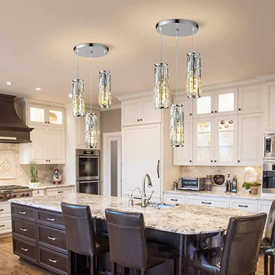 Lustre contemporain de luxe en fer et cristal en forme de cylindre, 1/3/4 lumières pour salle à manger 