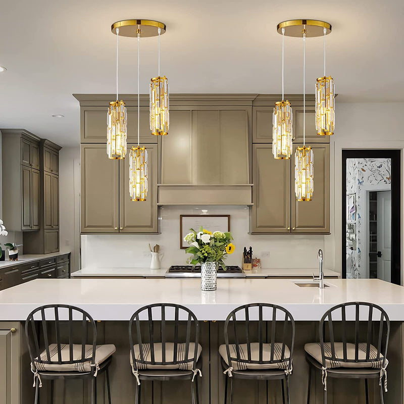 Lustre contemporain de luxe en fer et cristal en forme de cylindre, 1/3/4 lumières pour salle à manger 