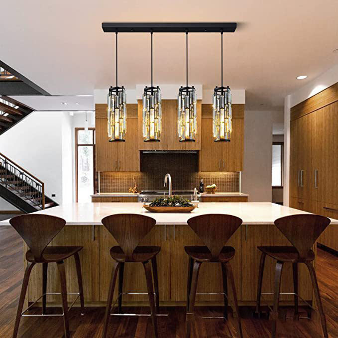 Lustre contemporain de luxe en fer et cristal en forme de cylindre, 1/3/4 lumières pour salle à manger 