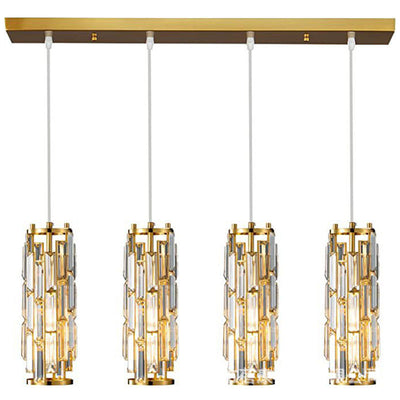 Lustre contemporain de luxe en fer et cristal en forme de cylindre, 1/3/4 lumières pour salle à manger 