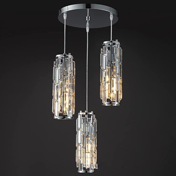 Lustre contemporain de luxe en fer et cristal en forme de cylindre, 1/3/4 lumières pour salle à manger 