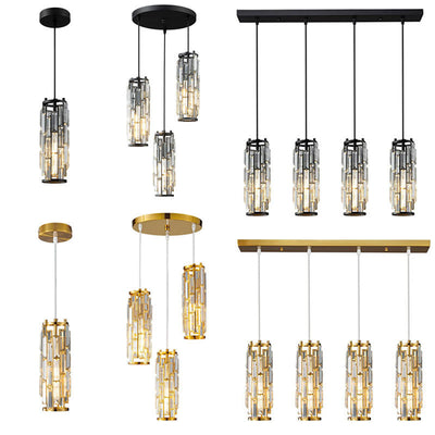 Lustre contemporain de luxe en fer et cristal en forme de cylindre, 1/3/4 lumières pour salle à manger 