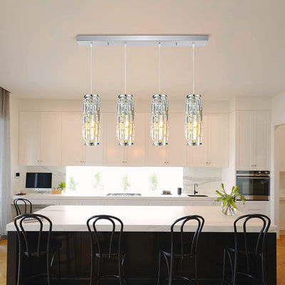 Lustre contemporain de luxe en fer et cristal en forme de cylindre, 1/3/4 lumières pour salle à manger 