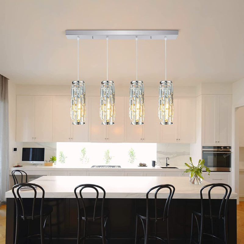 Lustre contemporain de luxe en fer et cristal en forme de cylindre, 1/3/4 lumières pour salle à manger 