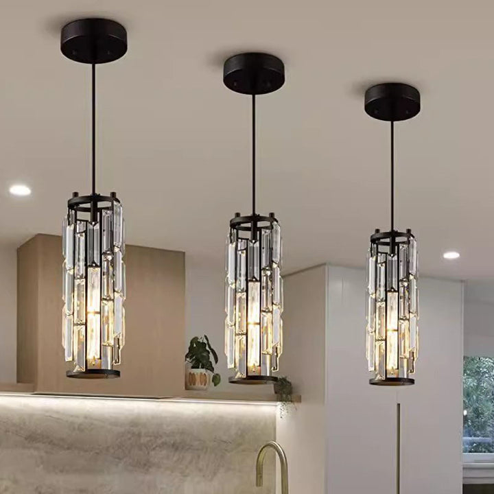 Zeitgenössische Luxus-Eisen-Kristall-Zylinder-Cluster-förmige 1/3/4 Licht-Kronleuchter für das Esszimmer 