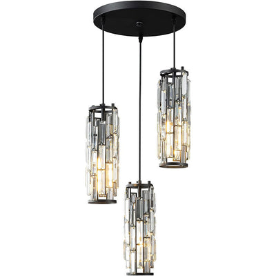 Lustre contemporain de luxe en fer et cristal en forme de cylindre, 1/3/4 lumières pour salle à manger 