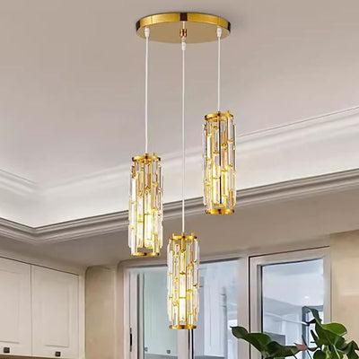 Lustre contemporain de luxe en fer et cristal en forme de cylindre, 1/3/4 lumières pour salle à manger 