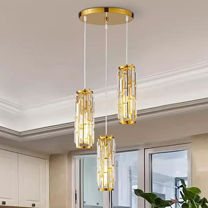 Lustre contemporain de luxe en fer et cristal en forme de cylindre, 1/3/4 lumières pour salle à manger 