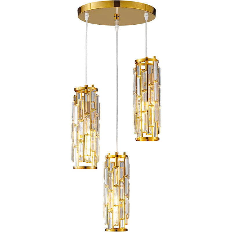 Lustre contemporain de luxe en fer et cristal en forme de cylindre, 1/3/4 lumières pour salle à manger 