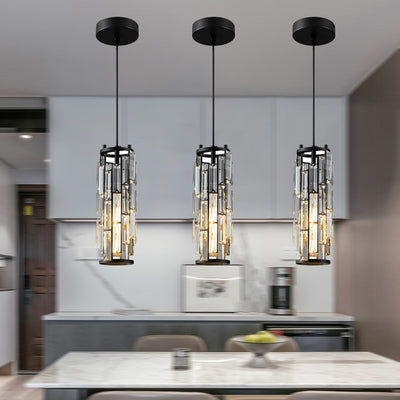 Lustre contemporain de luxe en fer et cristal en forme de cylindre, 1/3/4 lumières pour salle à manger 