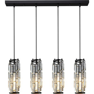 Lustre contemporain de luxe en fer et cristal en forme de cylindre, 1/3/4 lumières pour salle à manger 