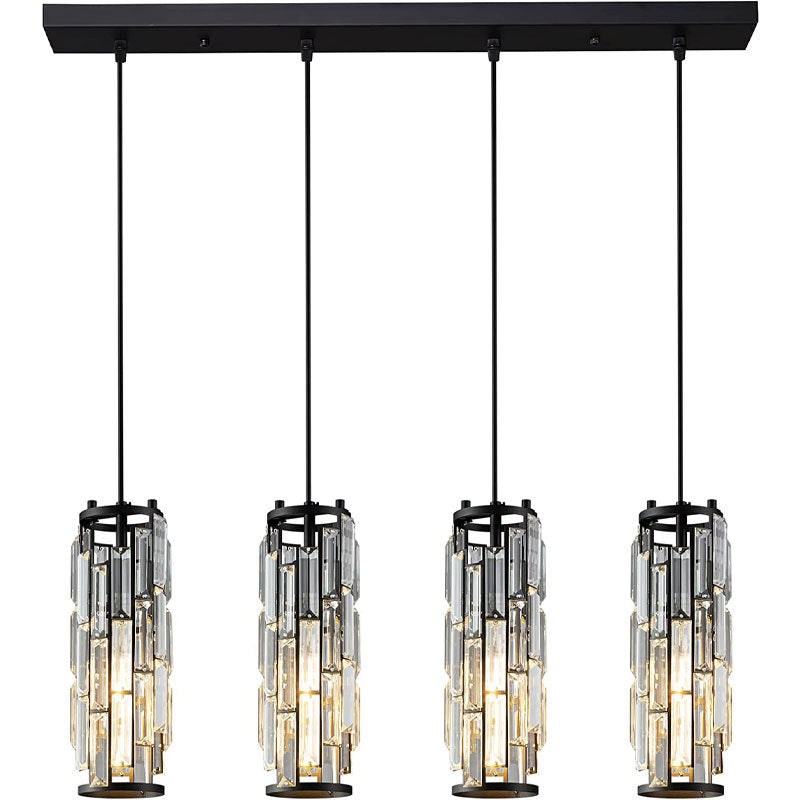 Lustre contemporain de luxe en fer et cristal en forme de cylindre, 1/3/4 lumières pour salle à manger 