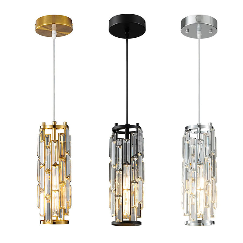Lustre contemporain de luxe en fer et cristal en forme de cylindre, 1/3/4 lumières pour salle à manger 