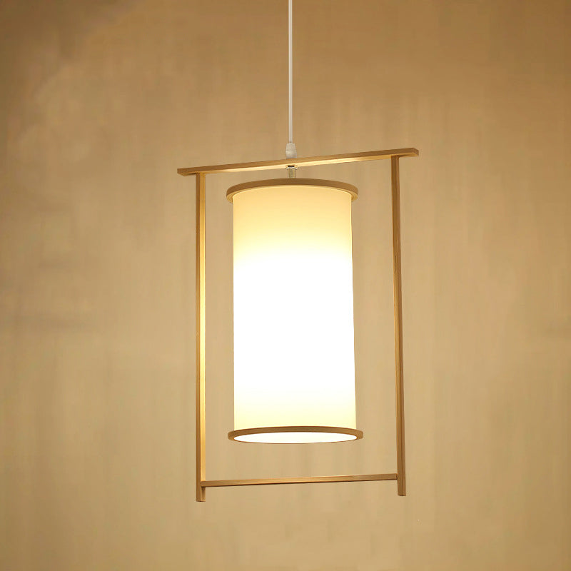 Traditionelle chinesische Bambus-PVC-Eisen-Zylinderlaterne Blumen-Vogel 1-Licht Pendelleuchte für Esszimmer 