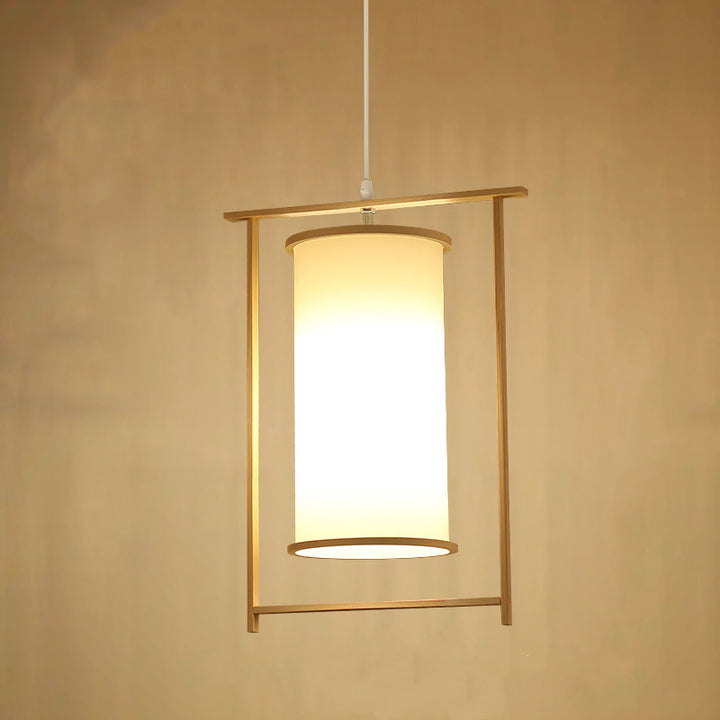 Traditionelle chinesische Bambus-PVC-Eisen-Zylinderlaterne Blumen-Vogel 1-Licht Pendelleuchte für Esszimmer 