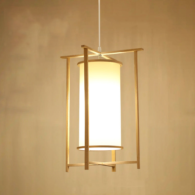 Traditionelle chinesische Bambus-PVC-Eisen-Zylinderlaterne Blumen-Vogel 1-Licht Pendelleuchte für Esszimmer 