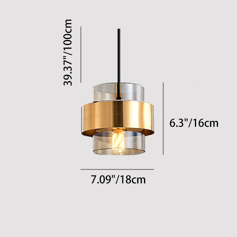 Cylindre en verre et fer scandinave contemporain, suspension à 1 lumière pour chevet 