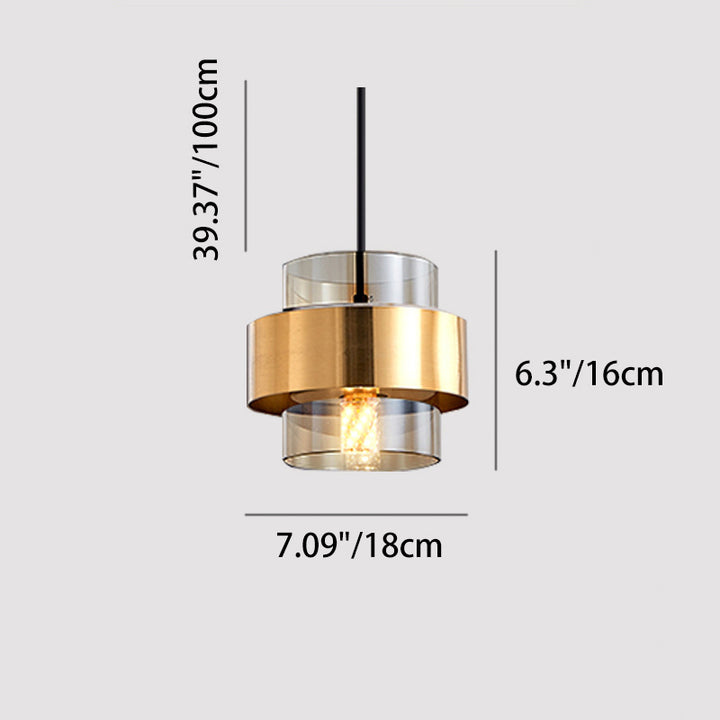 Cylindre en verre et fer scandinave contemporain, suspension à 1 lumière pour chevet 