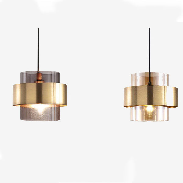 Cylindre en verre et fer scandinave contemporain, suspension à 1 lumière pour chevet 
