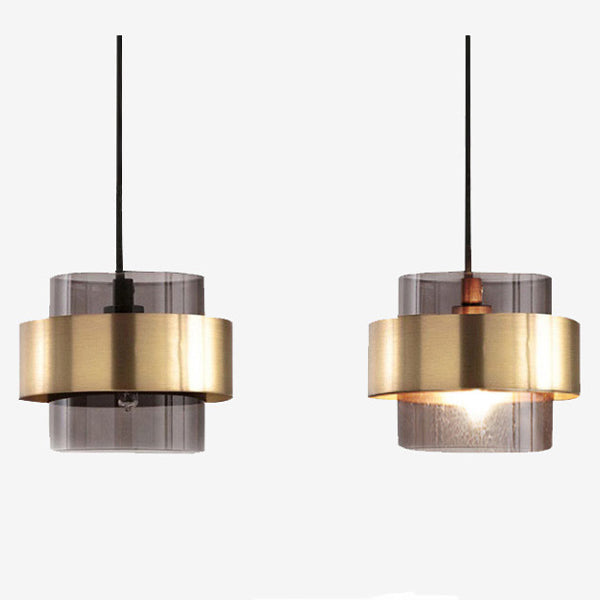 Cylindre en verre et fer scandinave contemporain, suspension à 1 lumière pour chevet 