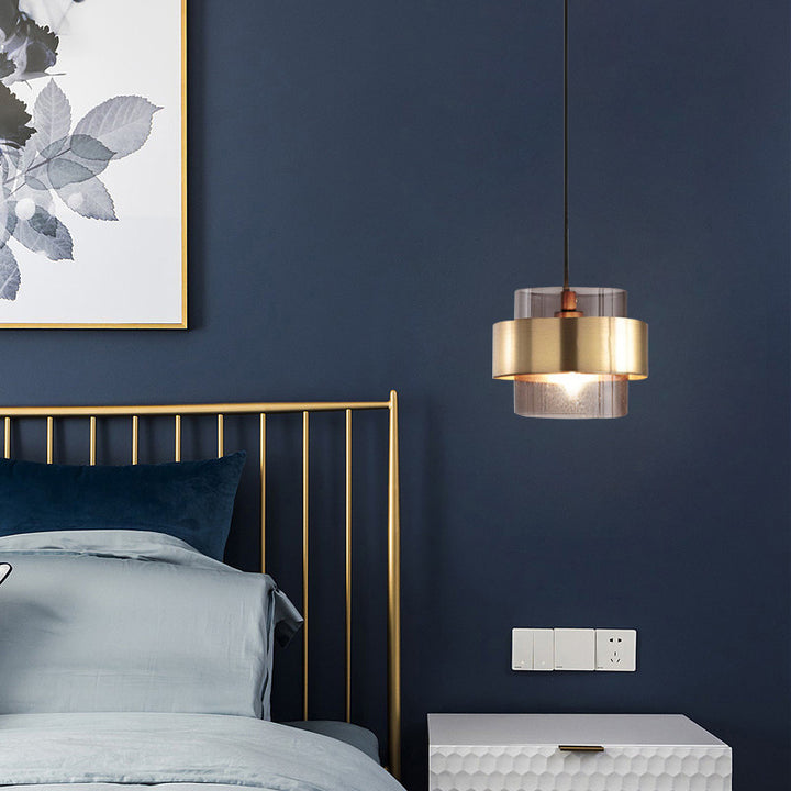 Cylindre en verre et fer scandinave contemporain, suspension à 1 lumière pour chevet 