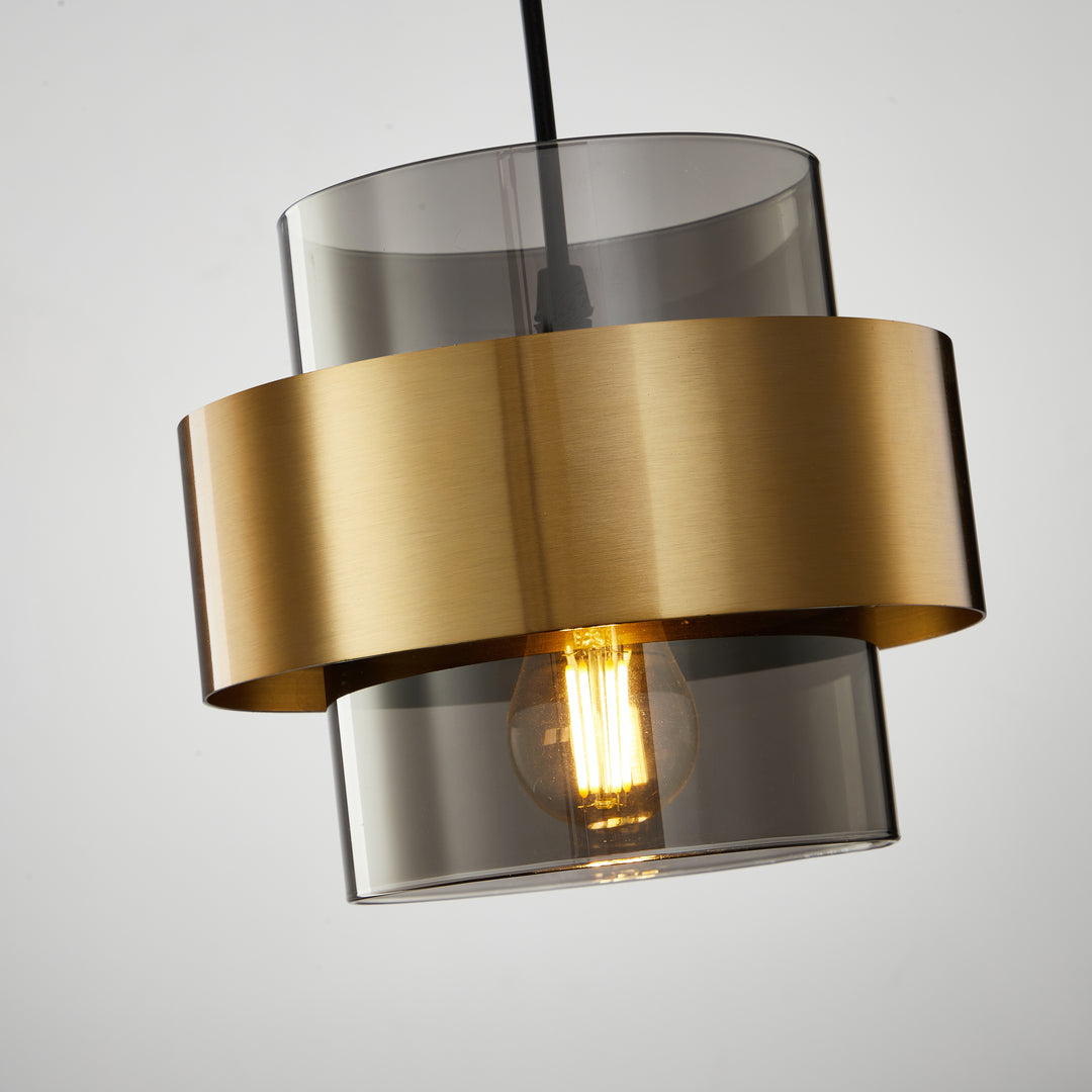 Cylindre en verre et fer scandinave contemporain, suspension à 1 lumière pour chevet 