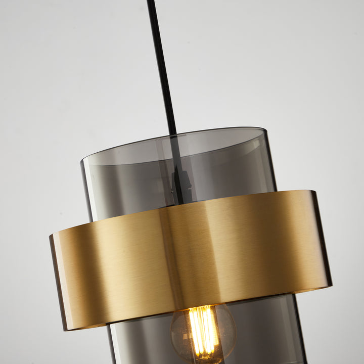 Cylindre en verre et fer scandinave contemporain, suspension à 1 lumière pour chevet 