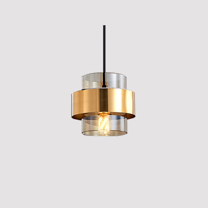 Cylindre en verre et fer scandinave contemporain, suspension à 1 lumière pour chevet 